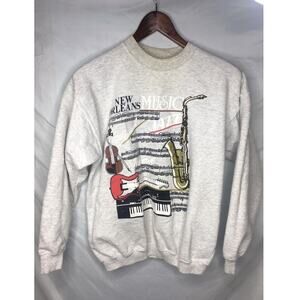 New Orleans Jazz Music Sweatshirt Puffy Paint Graphics Size M-L USA Made Gilden